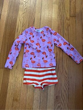 Hanna Andersson Lilac Flamingo Rash Guard Top and Shorts Set, Size 5, New